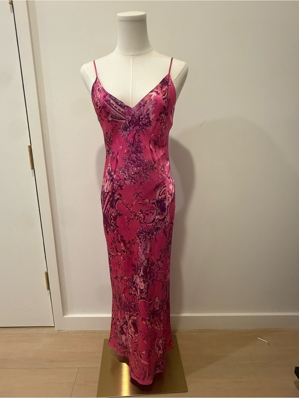 L'AGENCE Pink Floral Satin Slip Maxi Dress